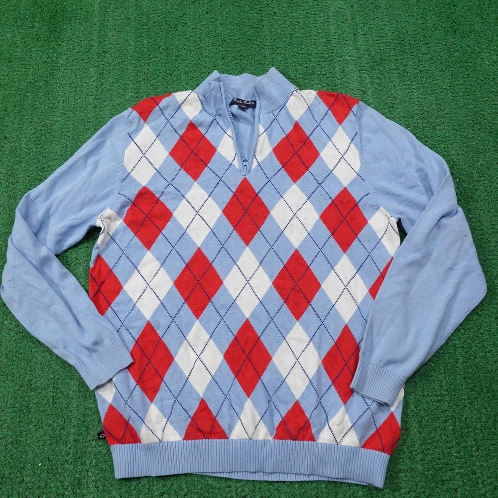Brooks Brothers Sweater Boys Youth Large Blue Argyle Quarter Zip Cotton Pullover